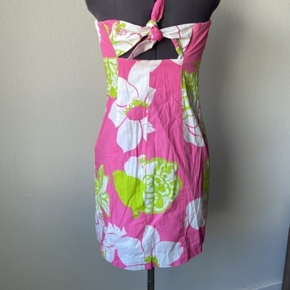 Lilly Pulitzer dress strapless size 2 pink green white floral tie back - Picture 6 of 12